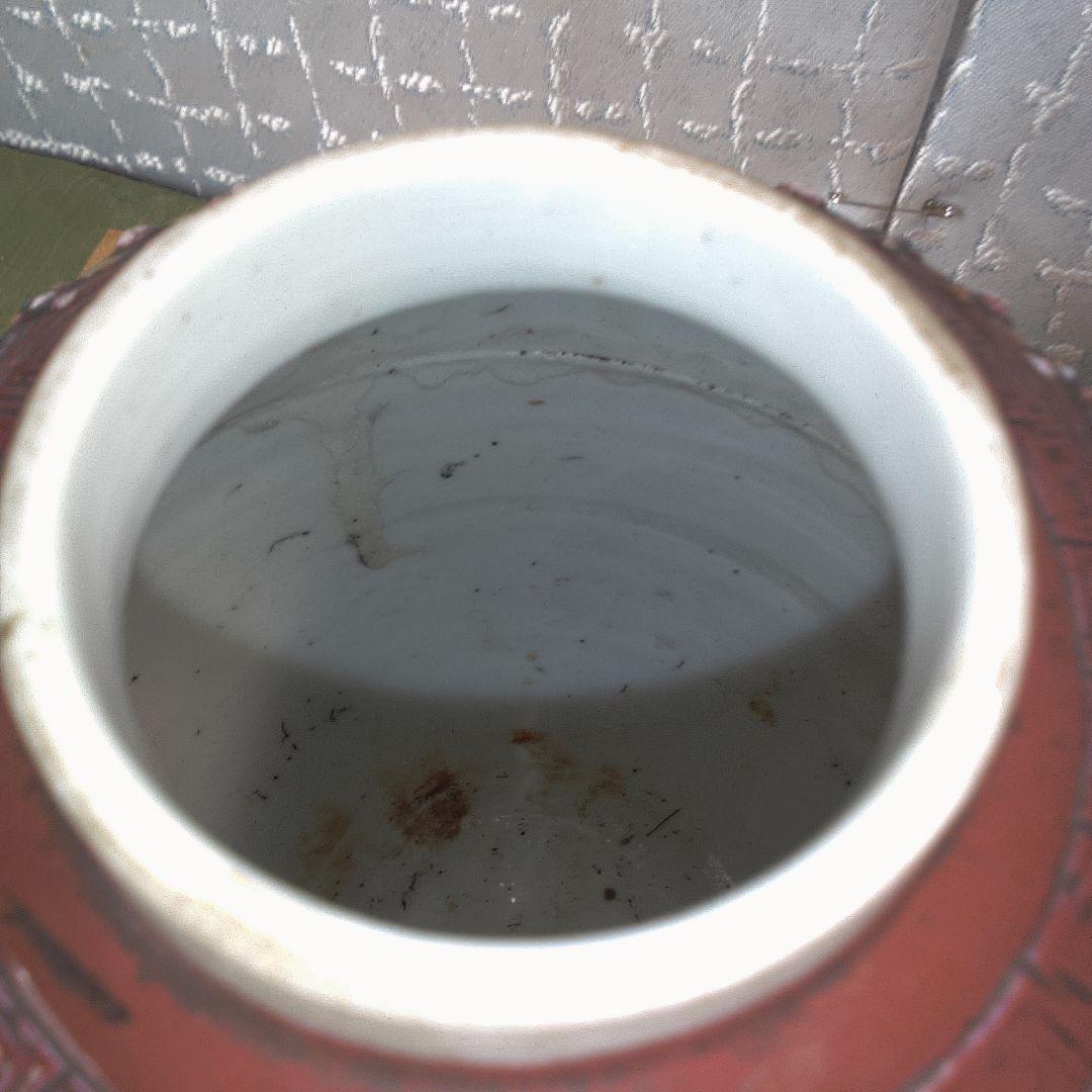 骨董 レトロ アンティーク赤い陶器製印籠 花模様
