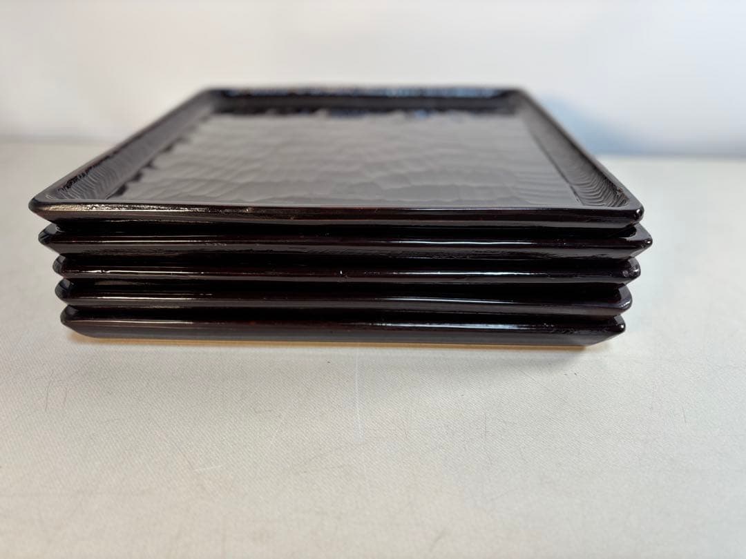 アンティーク　讃岐彫　古い松材のくり貫き角盆(四方盆)5枚セット　②