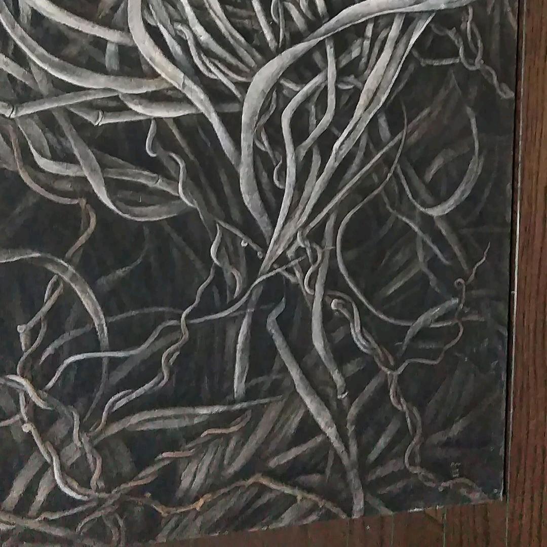 日本画　夕日に燃えるすすき