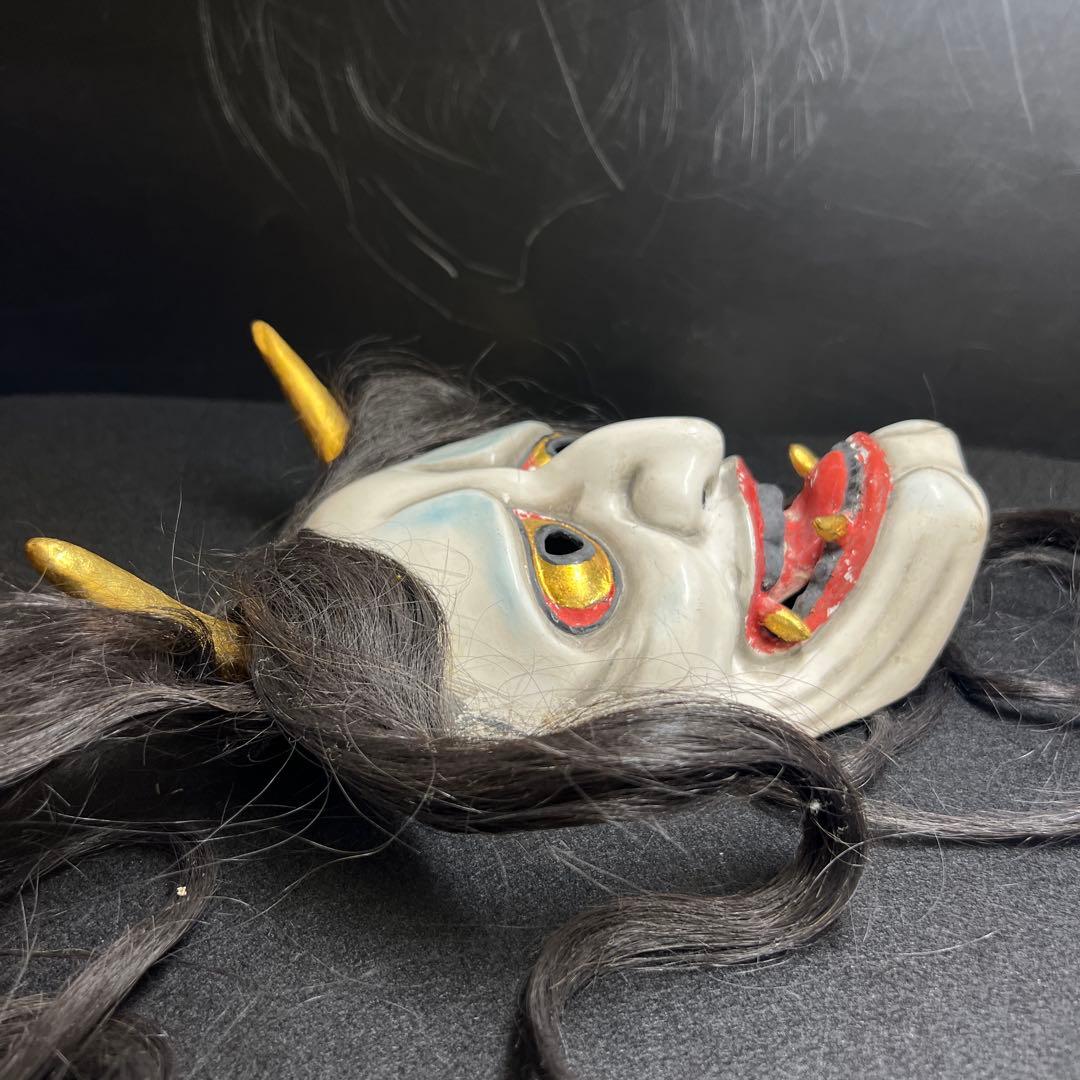 時代乾漆ハンニャ能面 木箱付 顔幅約12.3㎝ 東Y8-0116☆2Fタサチ