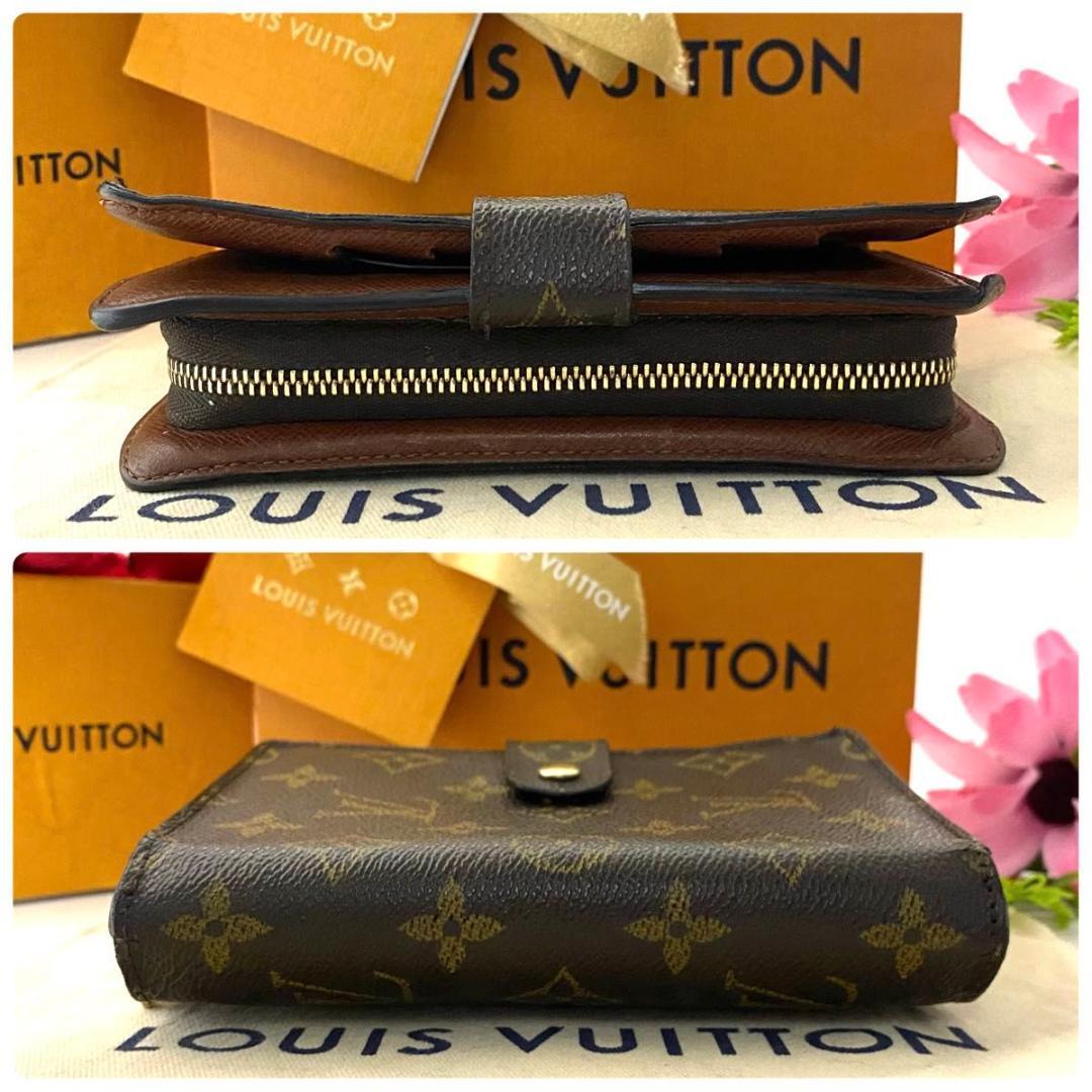 ルイ ヴィトン◎ポルトパピエジップ モノグラム ラウンドファスナー 二つ折り 茶