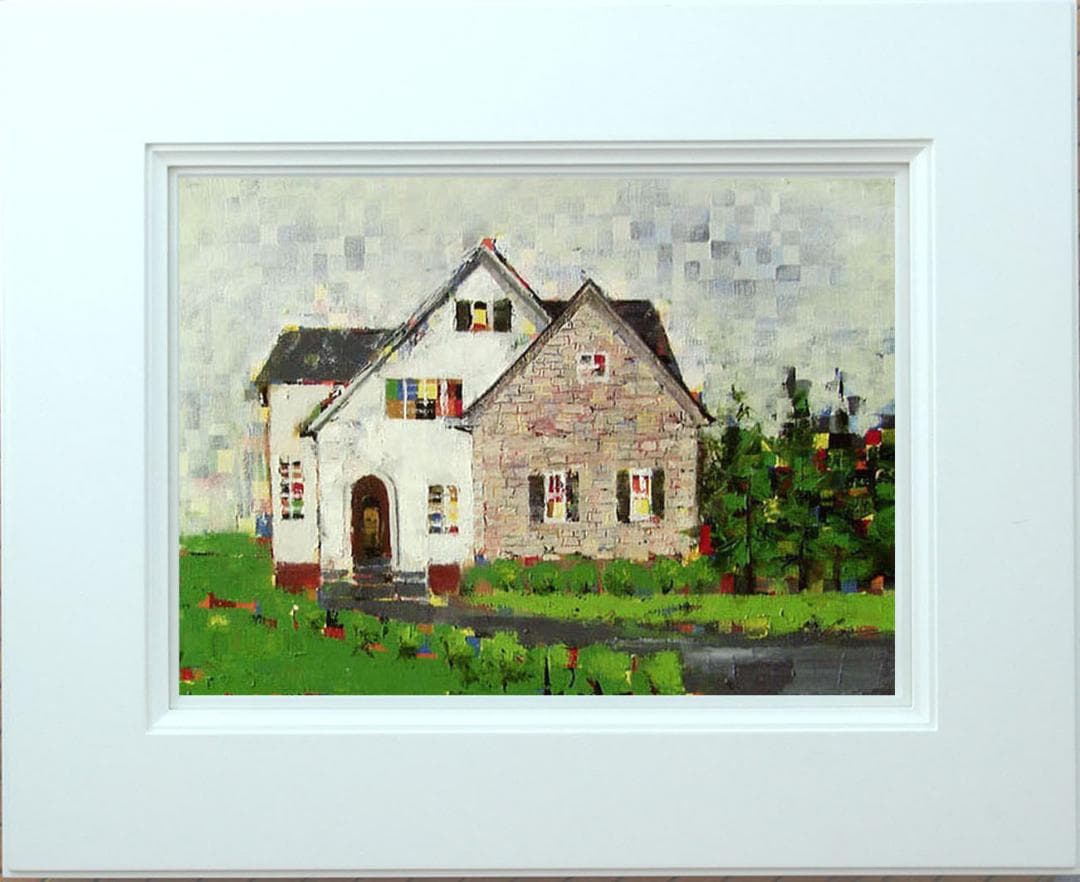 油絵 菅家令子 絵画インテリア 額付(青緑＋金色の枠) uF6-062303風景