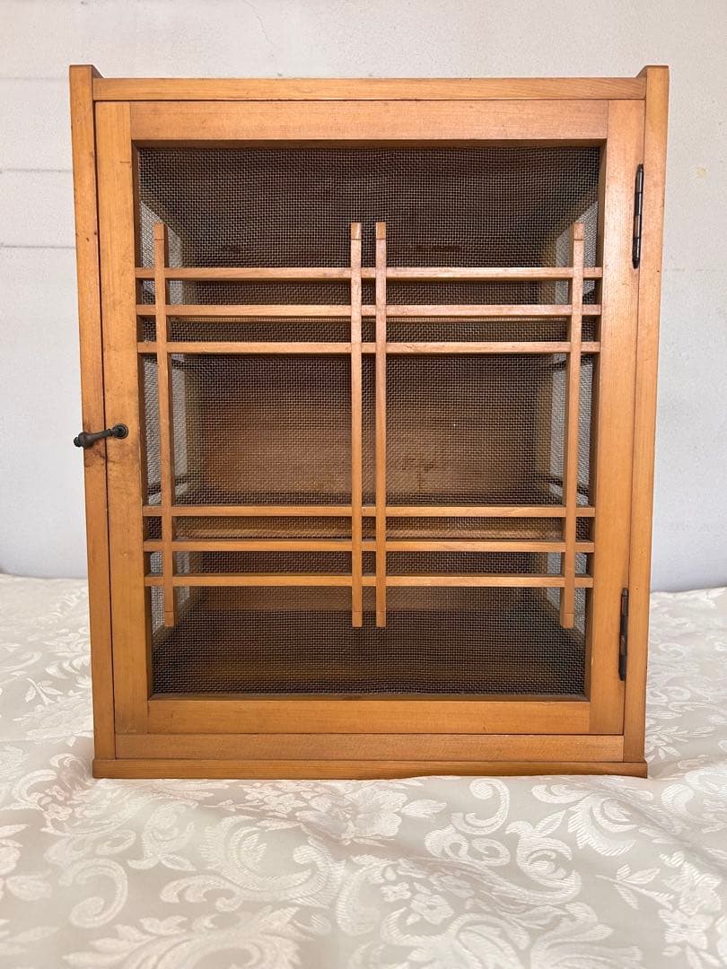 ガラス戸棚 昭和初期 木製キャビネット 水屋箪笥 ゆらゆらガラス