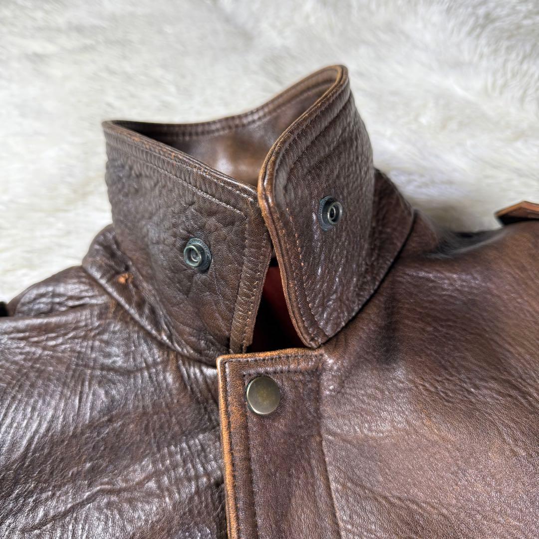 90s G-1 フライトレザージャケット L ダークブラウン 特大襟ボア 短丈
