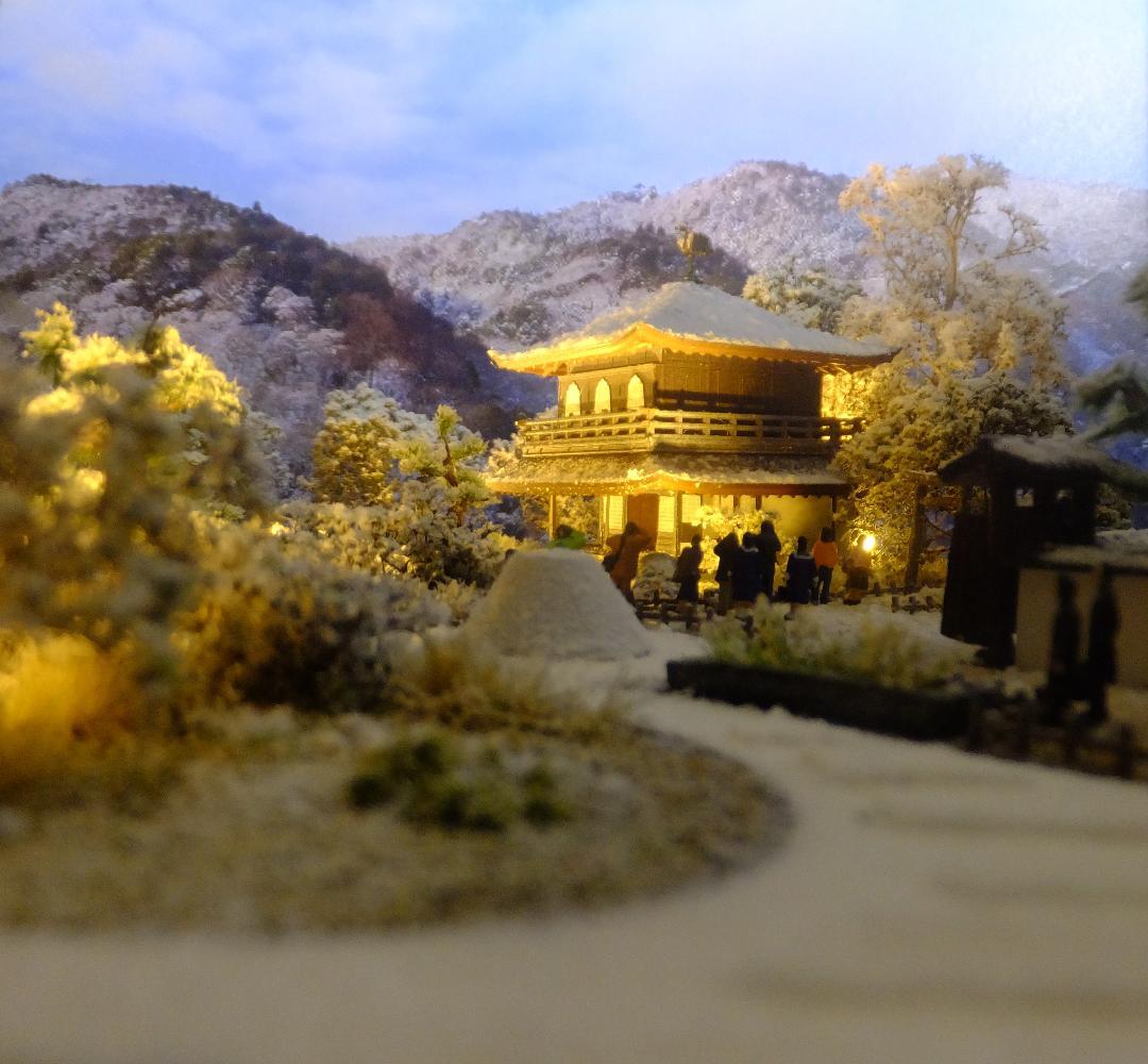 1/150・雪の銀閣寺・ジオラマ・完成品・LEDライトアップ・アクリル