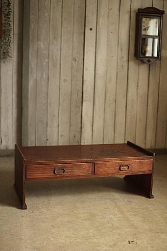 味のある木製の机 引き出し2杯 ローテーブル 文机 古家具 古