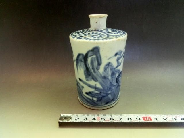 徳利□蛸唐草紋古伊万里染付山水図小徳利(江戸後期)古い酒器 水滴