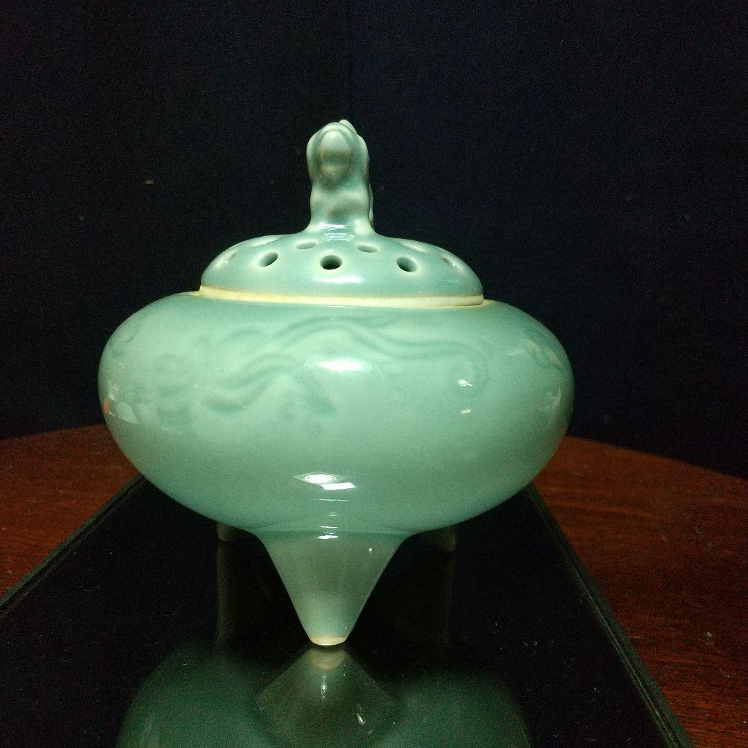 砥部焼 栖山作 青磁三脚香炉