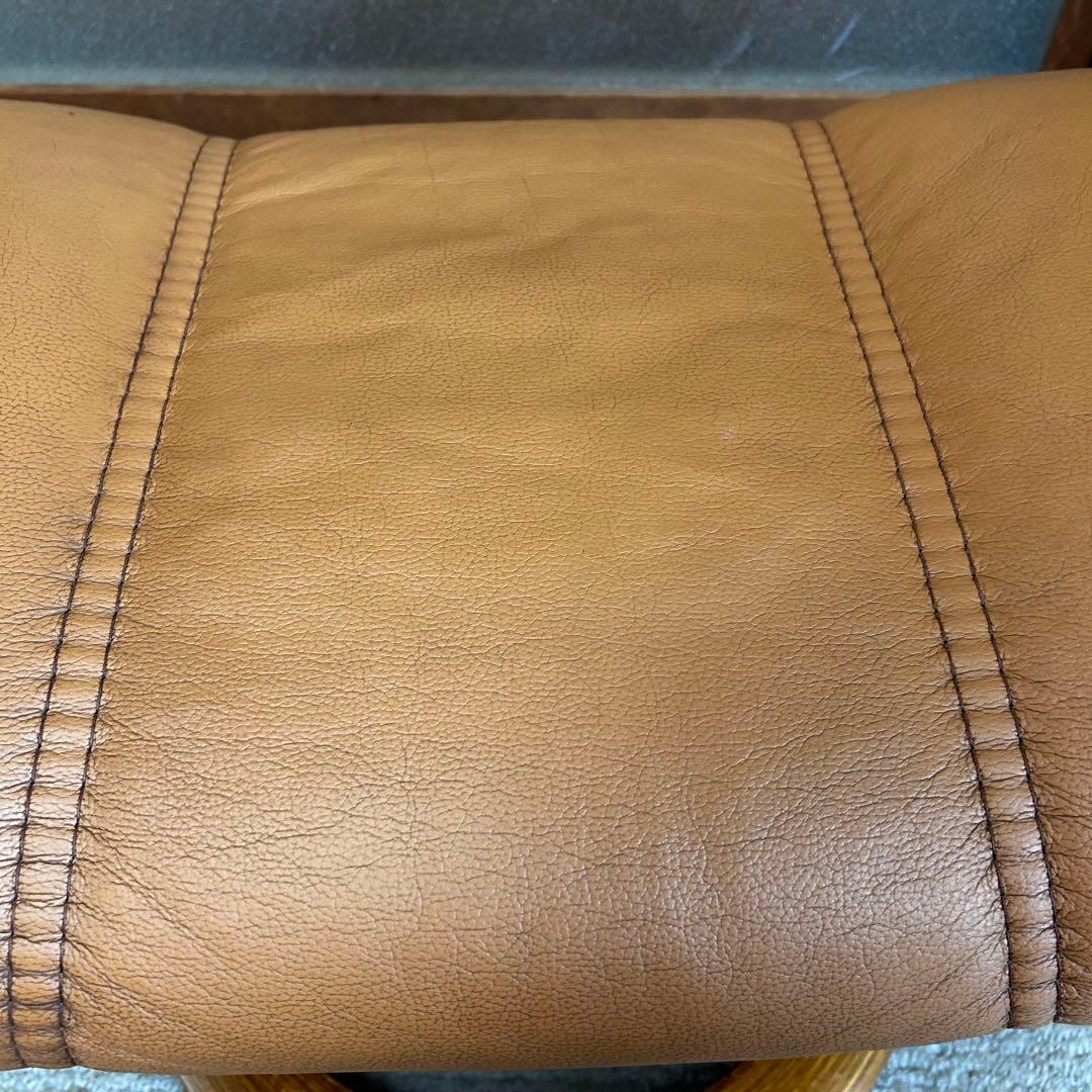 【良品】エコーネス EKORNES 本革レザー オットマン 前後可動式 ブラウン