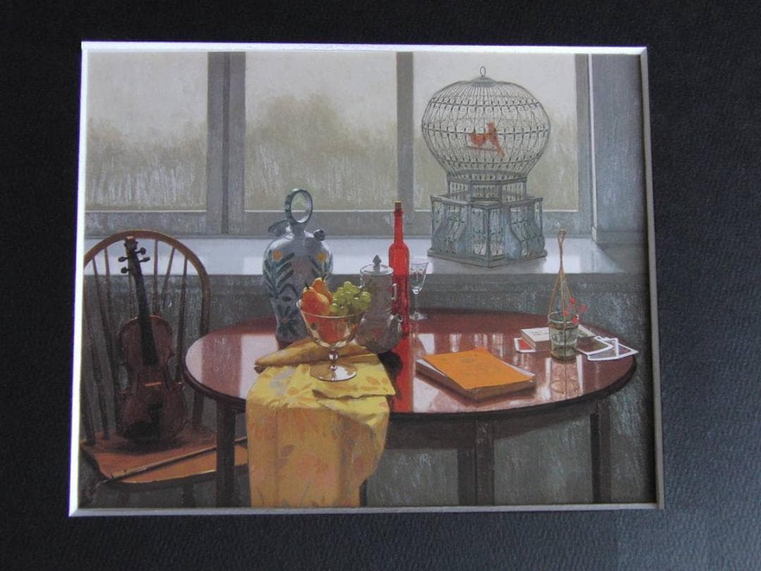 新井隆、【窓辺の静物】、希少な額装用画集より、新品額装付、状態良好