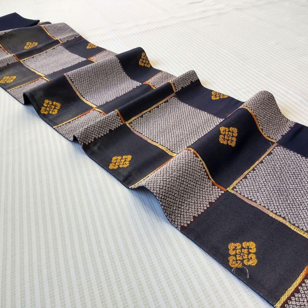 洒落袋帯】一目惚れ級！黒地引箔×鹿子市松□天井鹿子文/粋モダン/