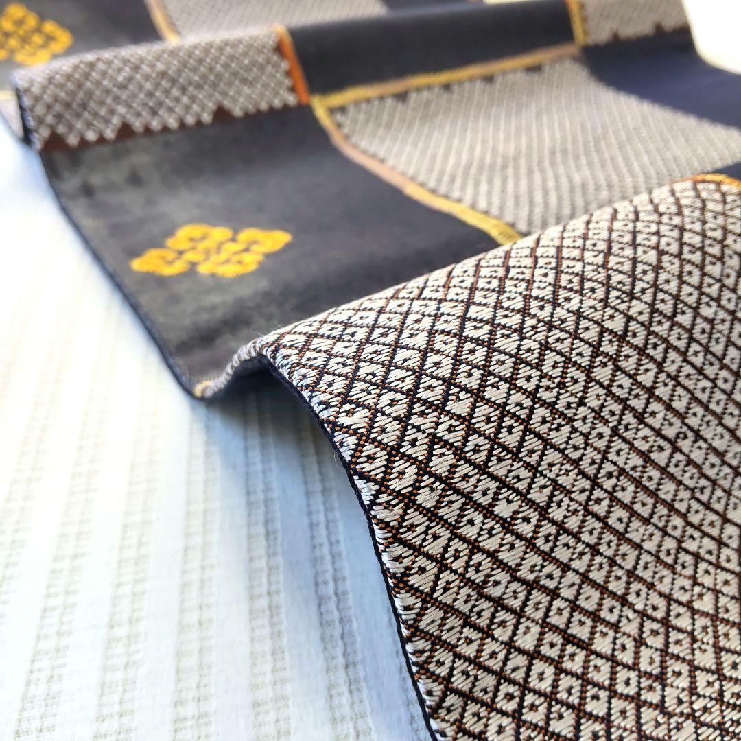 洒落袋帯】一目惚れ級！黒地引箔×鹿子市松□天井鹿子文/粋モダン/