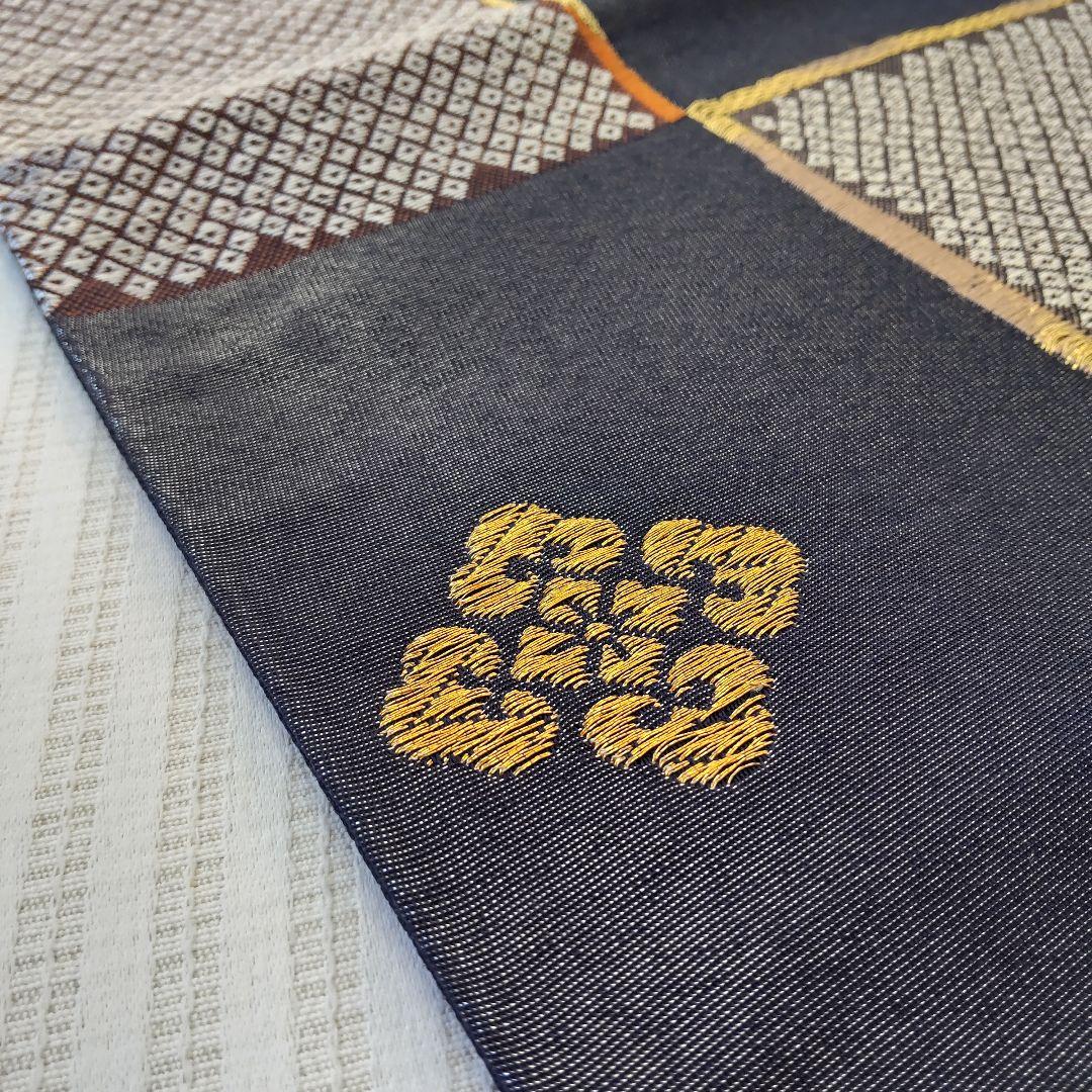 洒落袋帯】一目惚れ級！黒地引箔×鹿子市松□天井鹿子文/粋モダン/