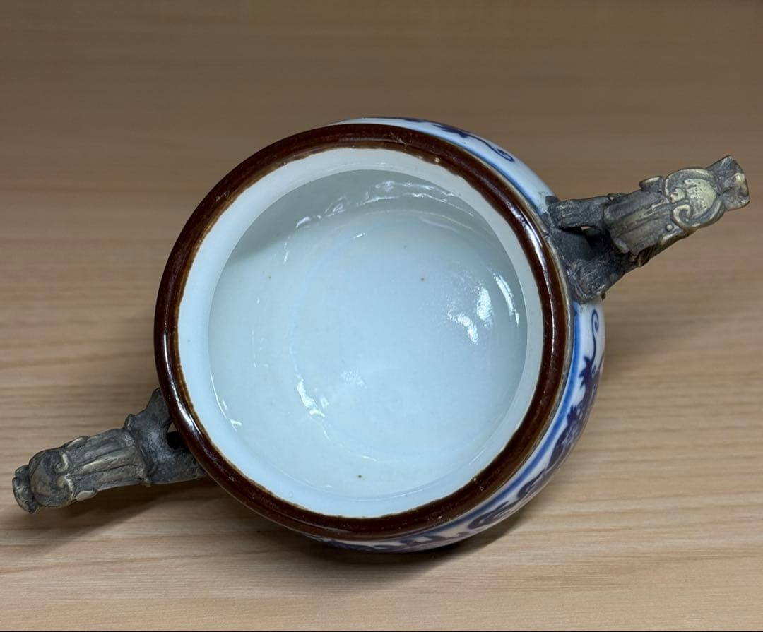 染付 香炉 龍文 錫製 蓋付 香道具 茶道具 唐物 中国美術