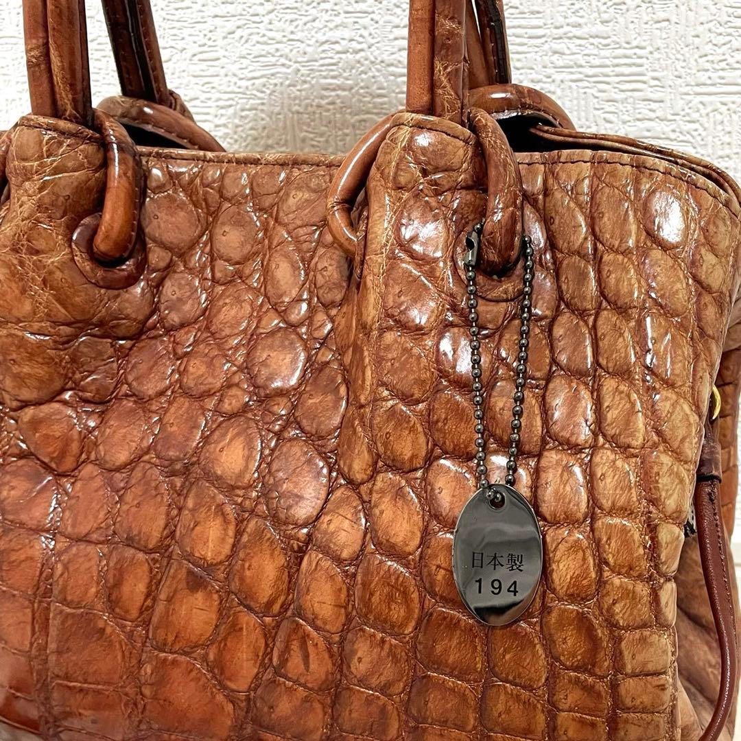 希少】クロコダイル 高級 ハンドバッグ JRA認定 織りネーム付き 2WAY