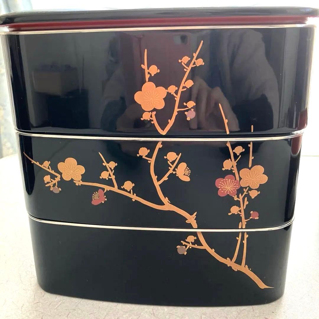 漆器 重箱 梅の花 金箔装飾 3段