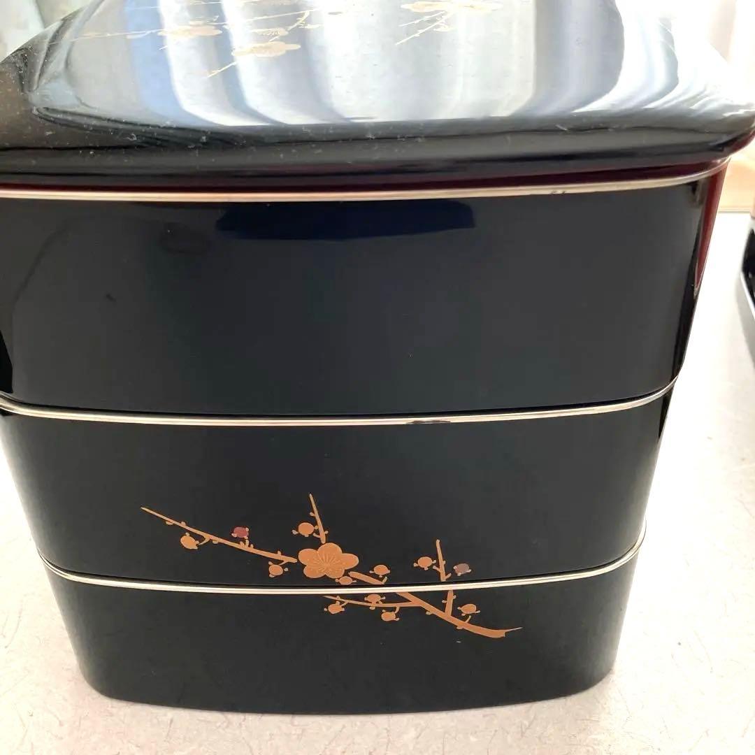 漆器 重箱 梅の花 金箔装飾 3段