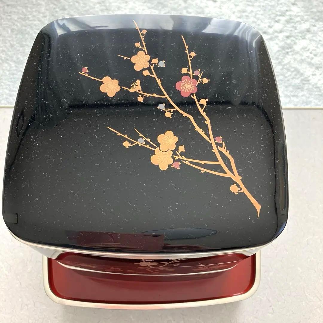 漆器 重箱 梅の花 金箔装飾 3段