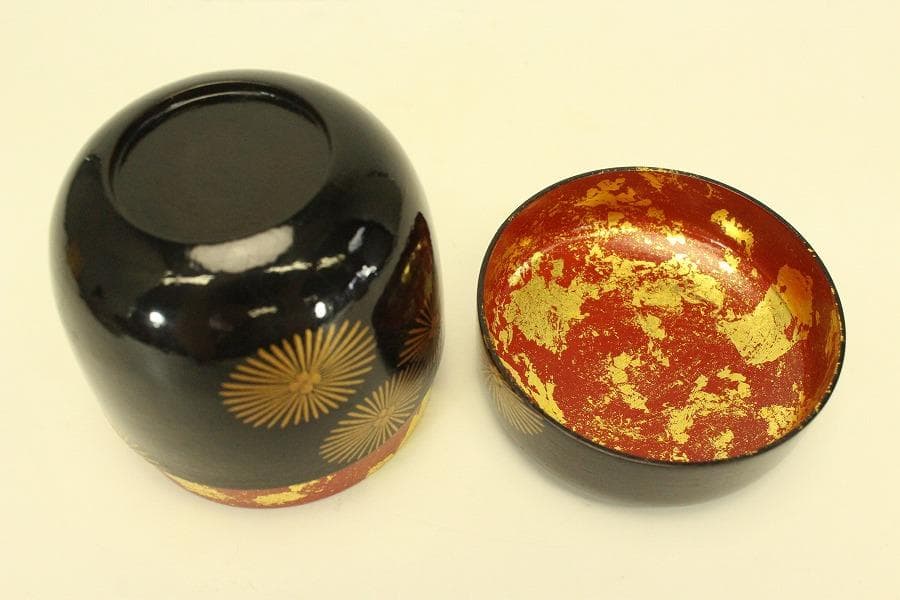 茶道具 而妙斎好 唐松蒔絵 一閑 大棗 一峰作 共箱 美