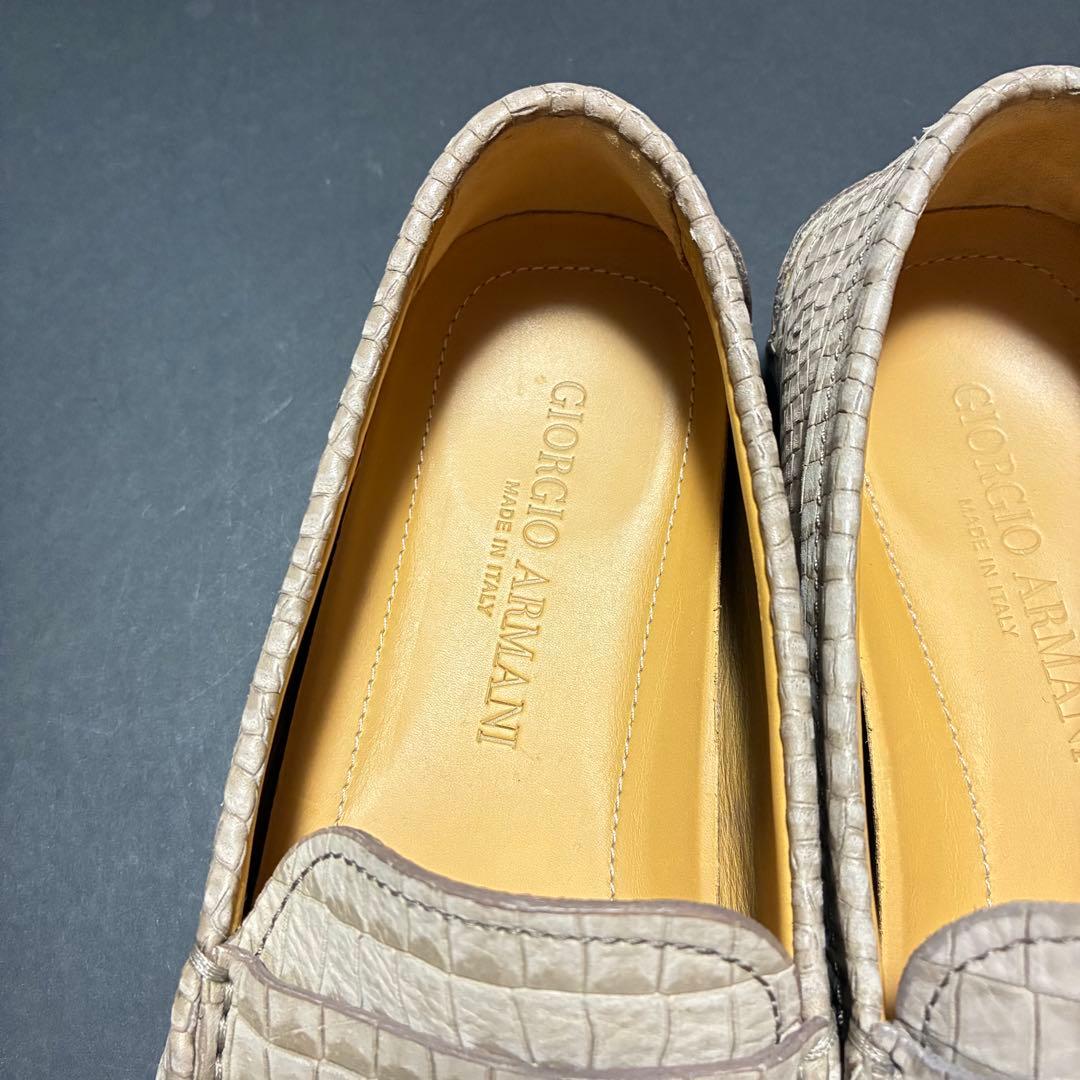 【未使用に近い】GIORGIO ARMANI 本革 クロコ型押し ６グレージュ
