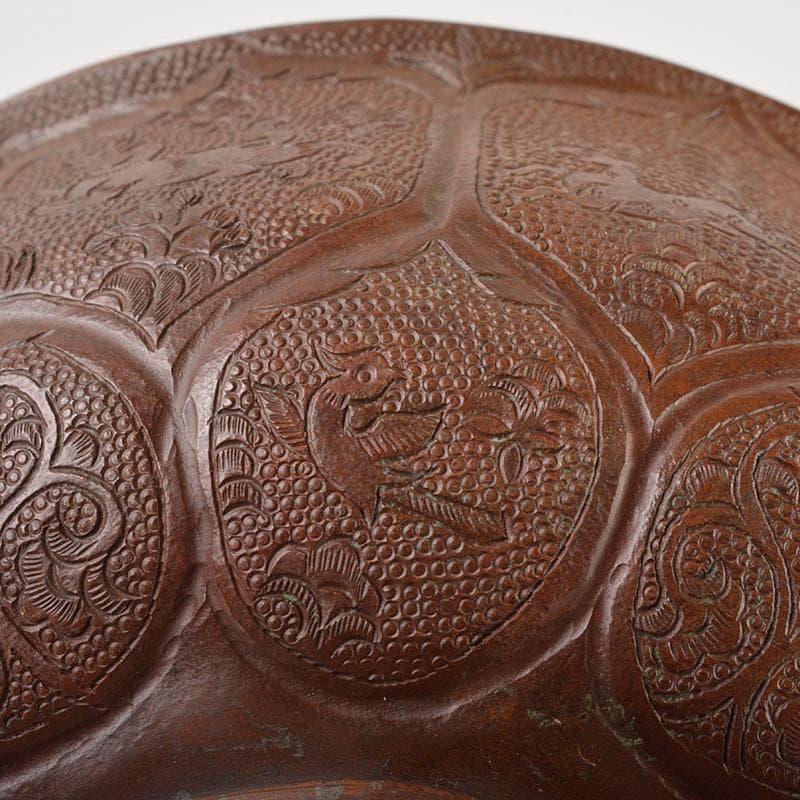 中国　古銅唐銅　鎚出　神獣文碗　C　7343E