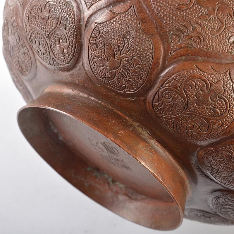 中国　古銅唐銅　鎚出　神獣文碗　C　7343E