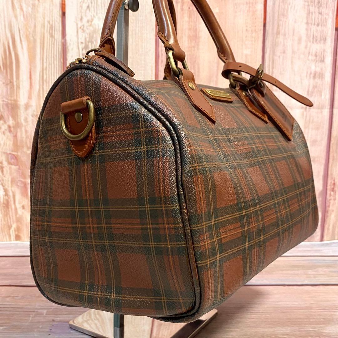 ポロラルフローレン　ミニボストンバッグ　ハンドバッグ　手提げ　レッド　チェック柄