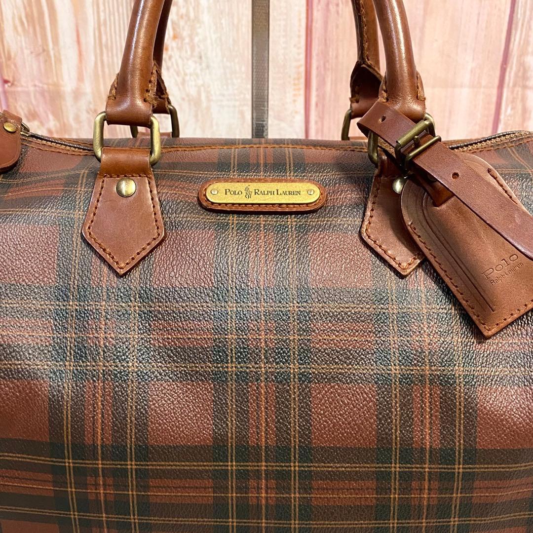 ポロラルフローレン　ミニボストンバッグ　ハンドバッグ　手提げ　レッド　チェック柄