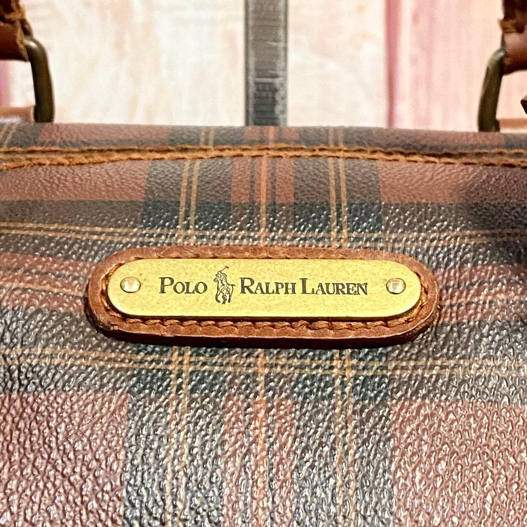 ポロラルフローレン　ミニボストンバッグ　ハンドバッグ　手提げ　レッド　チェック柄