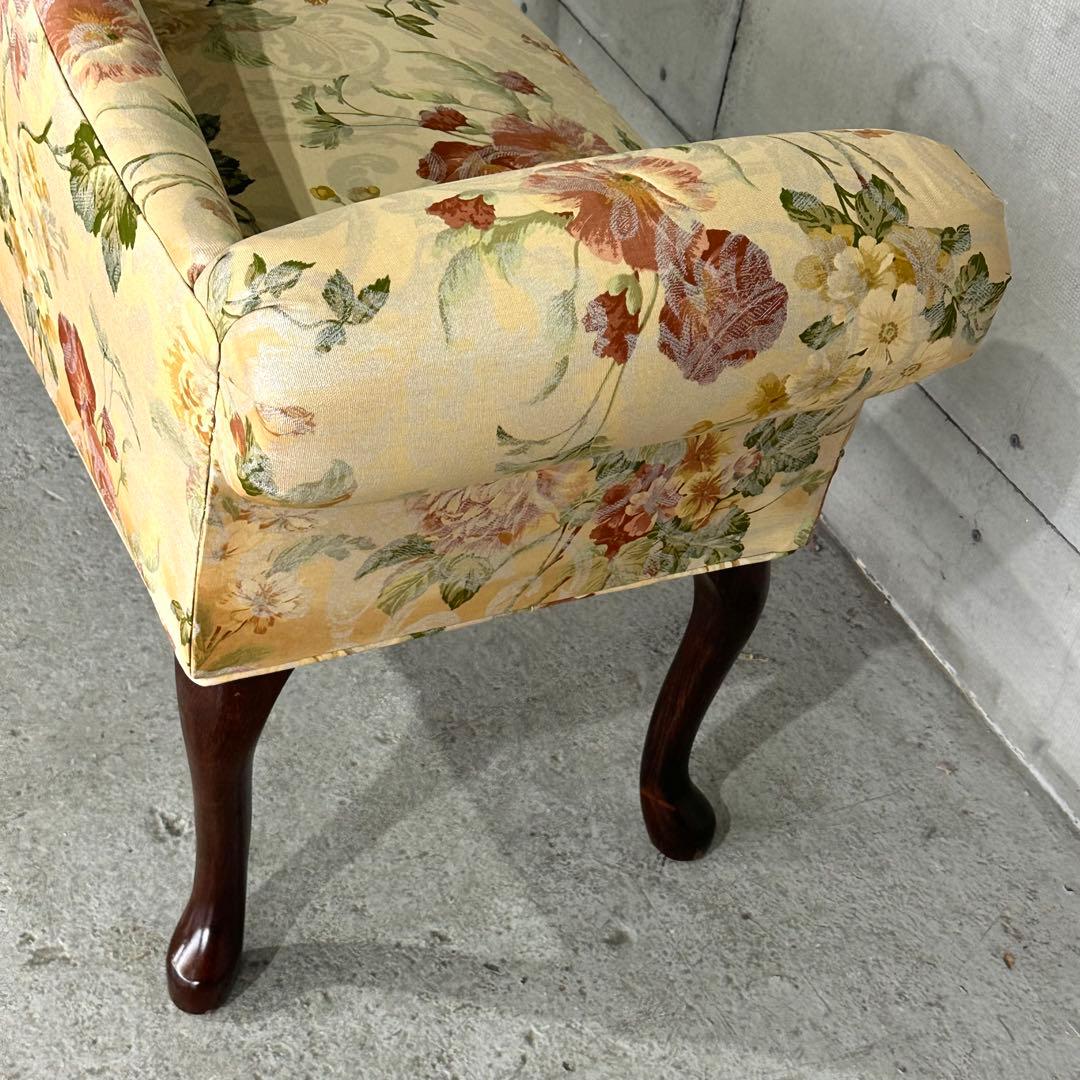 ✿英国クラシック調✿ 花柄カウチソファ｜猫脚 アーム付き｜アンティーク