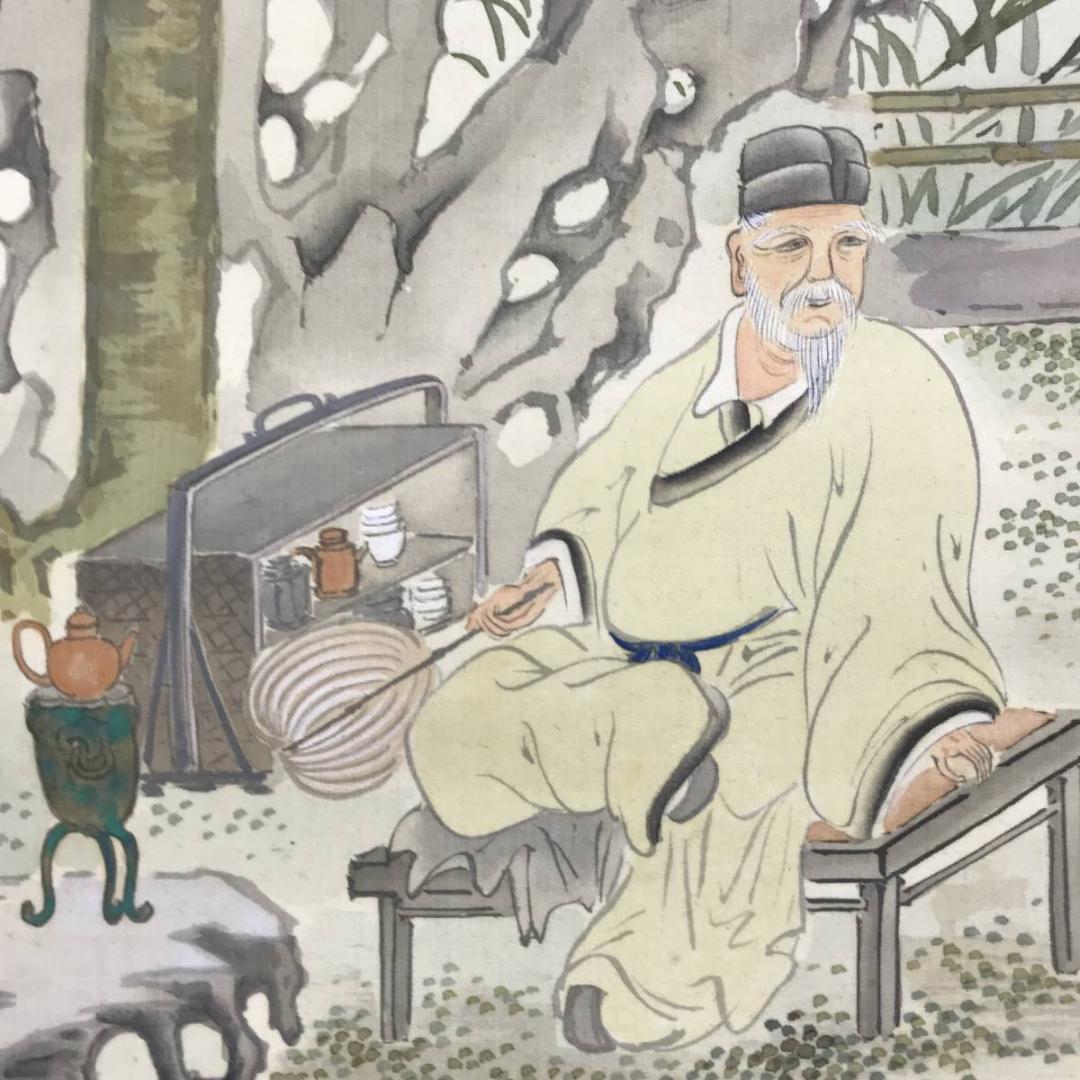 真作/小田杏逸/前茶之図/山水図/人物図/お茶図/掛軸/