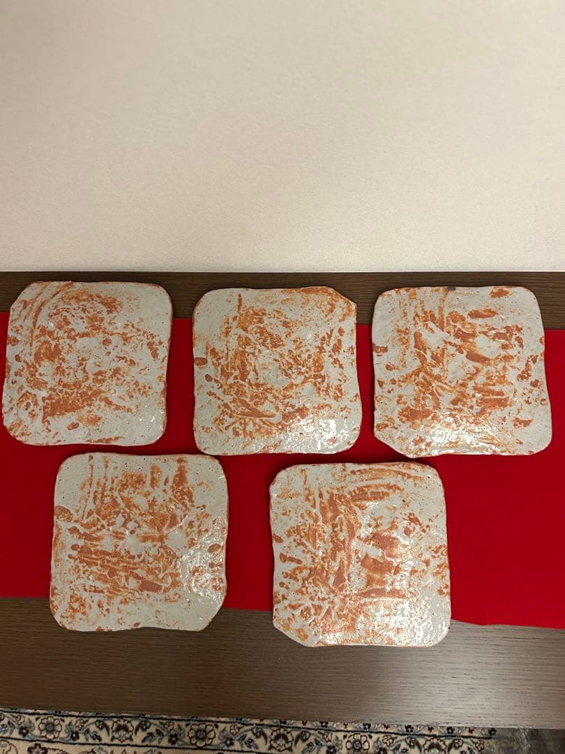 久保忠広作 紅志野皿五客