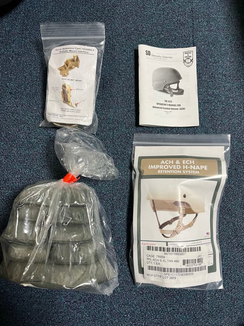 米軍実物 放出品 ACH ヘルメット & ブラケット&パット カバー2点付き L
