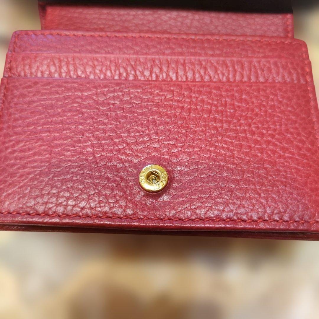 美品✨️ グッチ マーモント 二つ折り財布 GGロゴ金具 レザー 赤