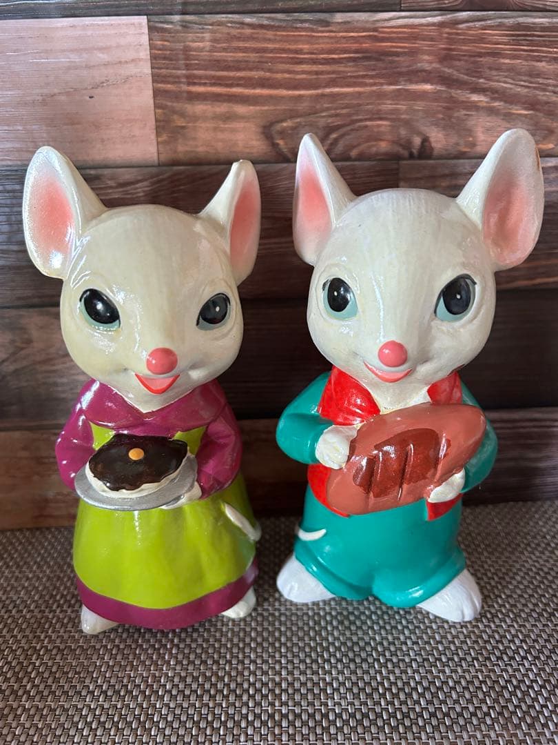 値下げ⭐️当時物 昭和レトロ 陶器人形】ねずみの親子