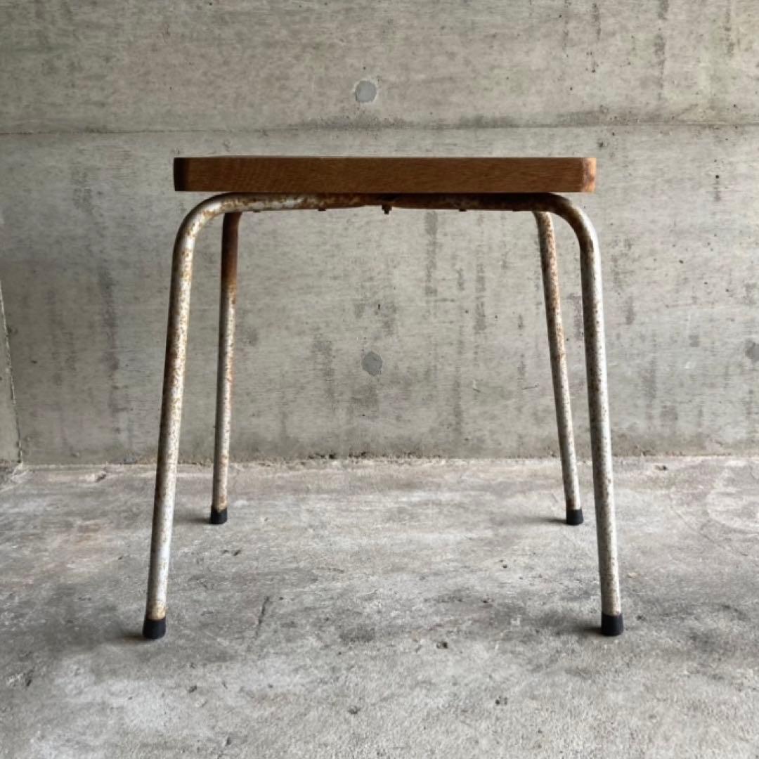 古いスツール チェア 椅子 サイドテーブル 置物台 木製 鉄製 アイアン レトロ