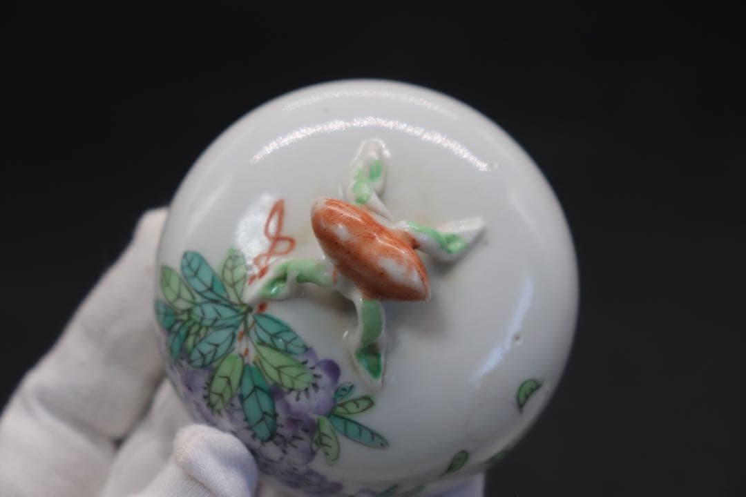 中国 民国期 粉彩花鳥紋茶入 小壺 天津豫盛號出品 送料