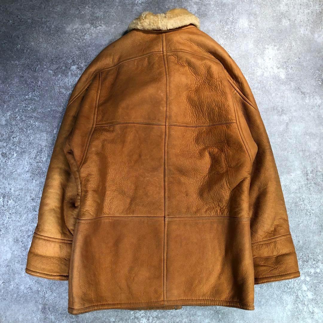 90s ムートンコート　本革　ボア　ウルグアイ製【L相当】レザーコート ブラウン