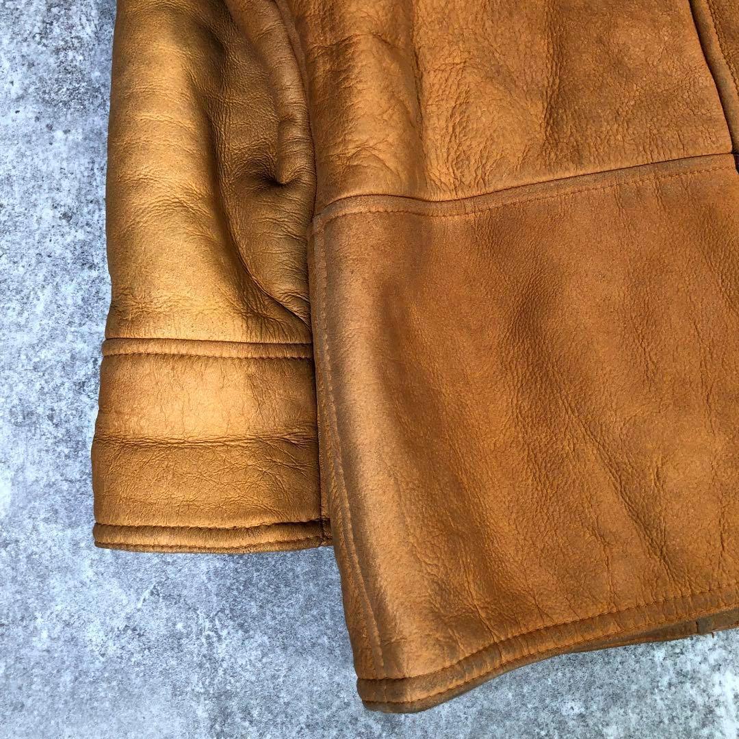 90s ムートンコート　本革　ボア　ウルグアイ製【L相当】レザーコート ブラウン