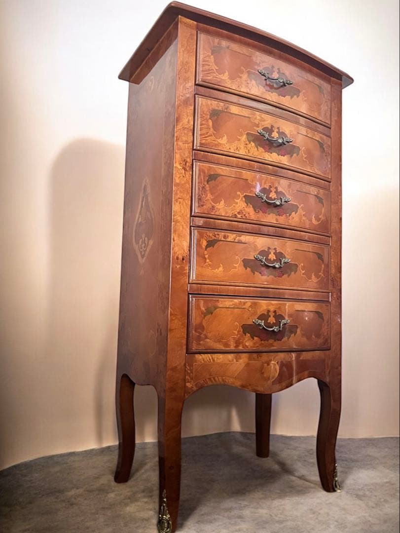 イタリア製・木象嵌・5段チェスト / 美しい仕上げ・ビンテージ