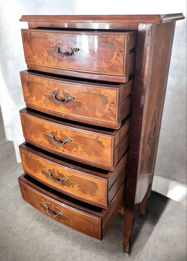 イタリア製・木象嵌・5段チェスト / 美しい仕上げ・ビンテージ