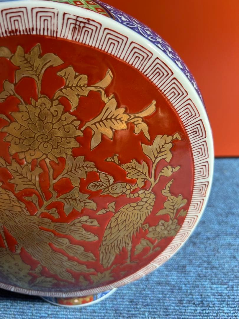 876 染錦壺 鳳凰図絵 時代物 工芸品