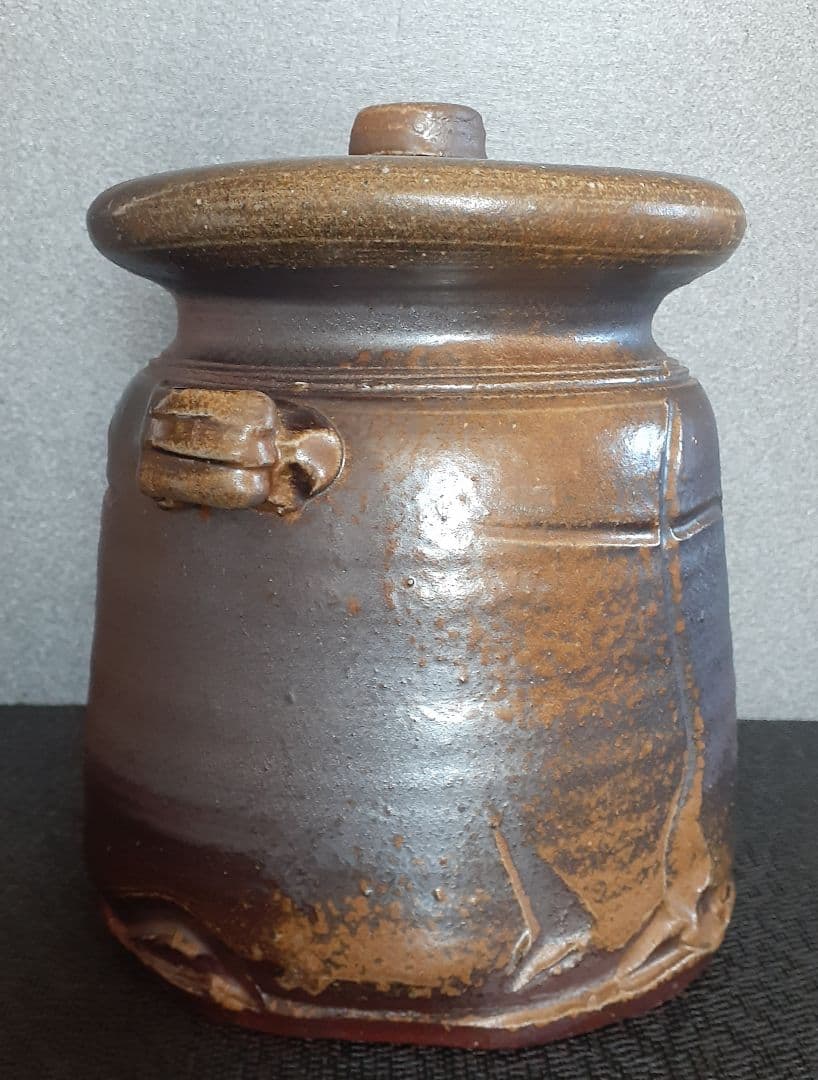 備前焼　名工【木村基子　木村素静 】備前　水指　【師人間国宝　伊勢崎淳　茶道具