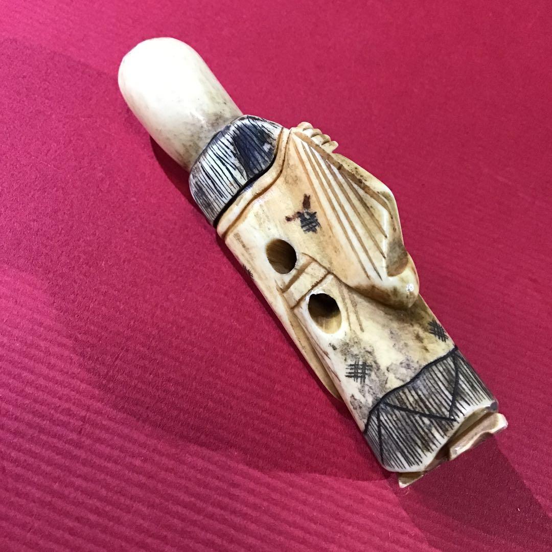 根付 布袋図 ホンシュウ鹿角 江戸時代保証 N12