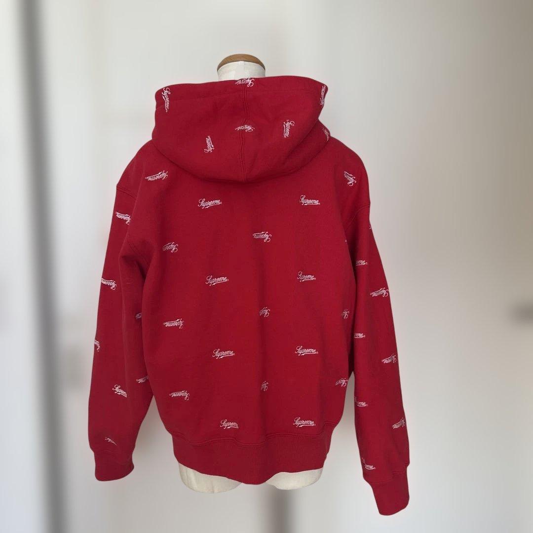 supreme赤 ロゴ刺繍 フルジップパーカー