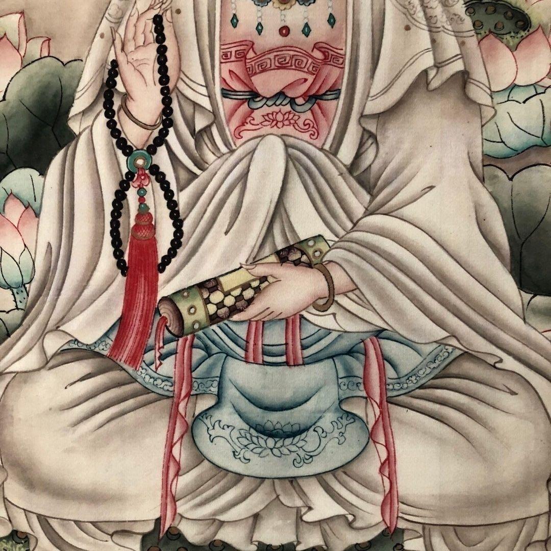 中国画 掛け軸 仏画 観音菩薩 南海観音 中堂 彩色 仏教美術 中国美術