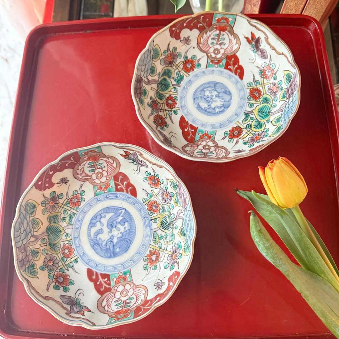 2152様感謝‼️いいとこどり‼️Dragon❌あじさい桐に蝶菊　七寸皿＆膾皿の2客