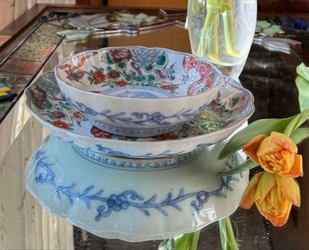 2152様感謝‼️いいとこどり‼️Dragon❌あじさい桐に蝶菊　七寸皿＆膾皿の2客