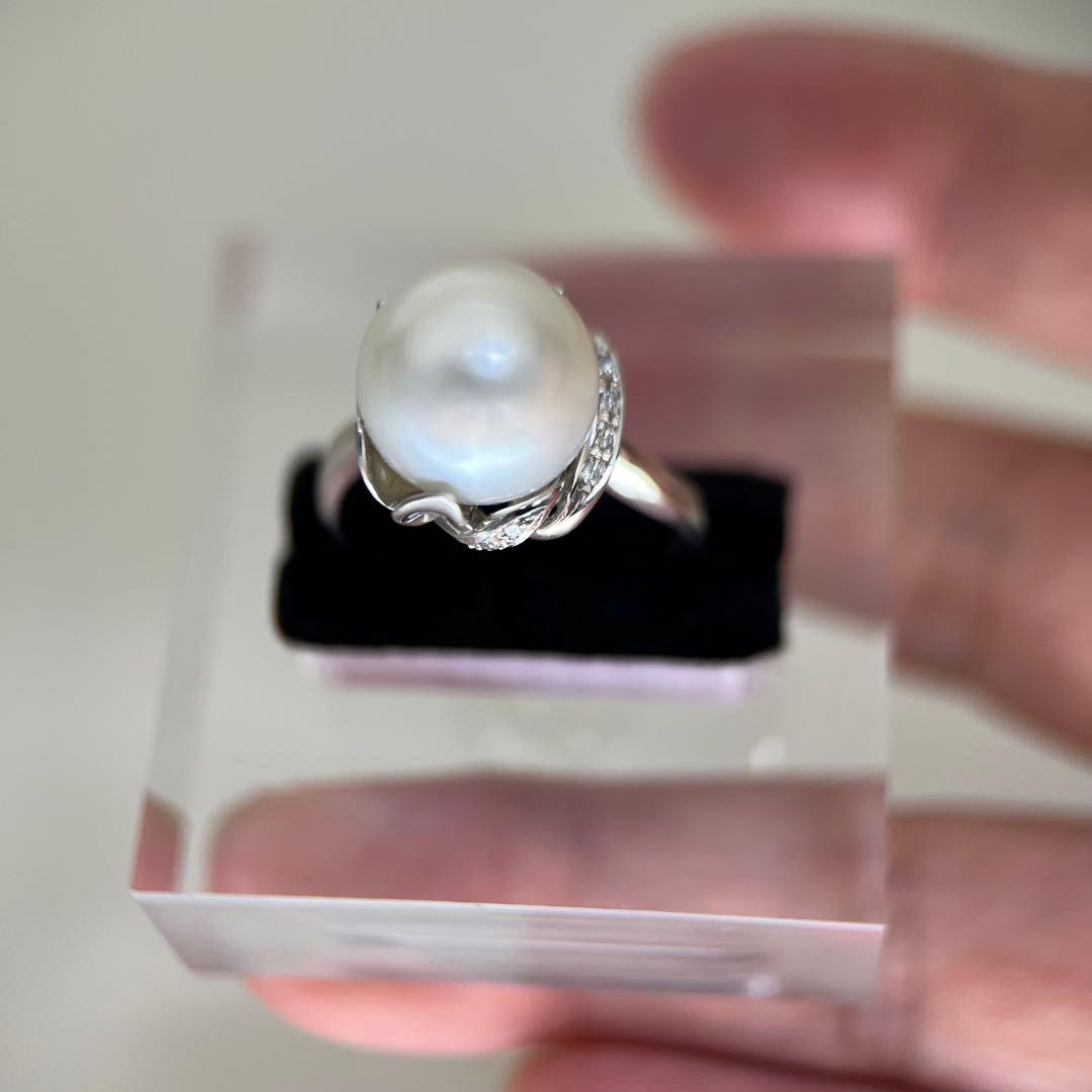 新品】Pt900天然海水白蝶真珠リングダイヤモンドリング