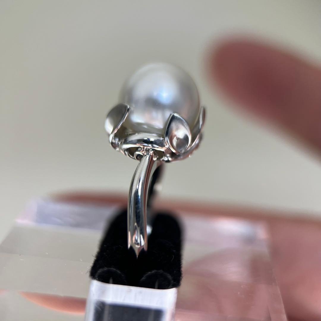 新品】Pt900天然海水白蝶真珠リングダイヤモンドリング